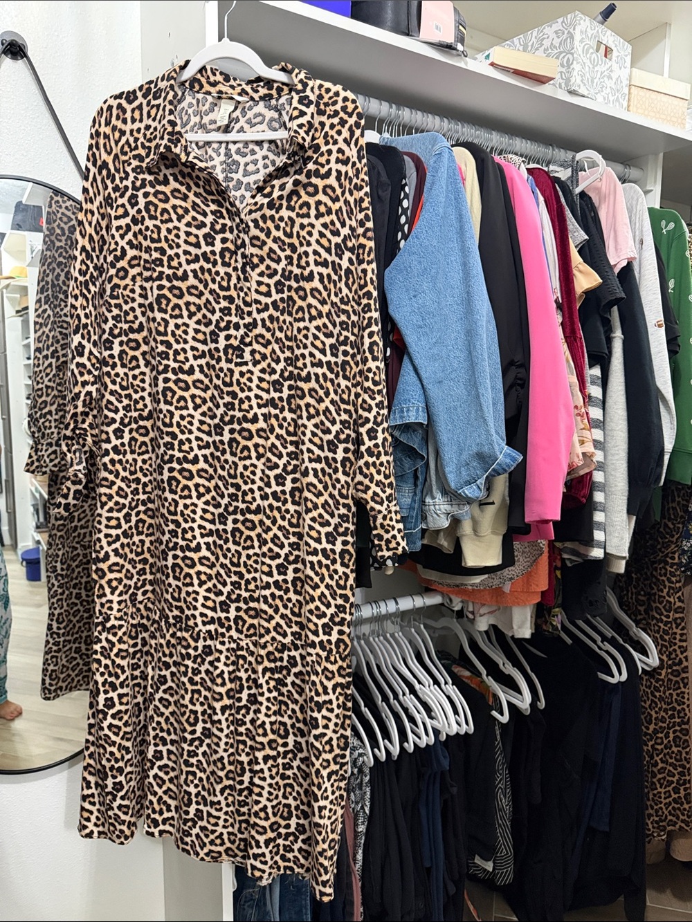 H&M Leopard Print Shirt Dress in Cream and Black